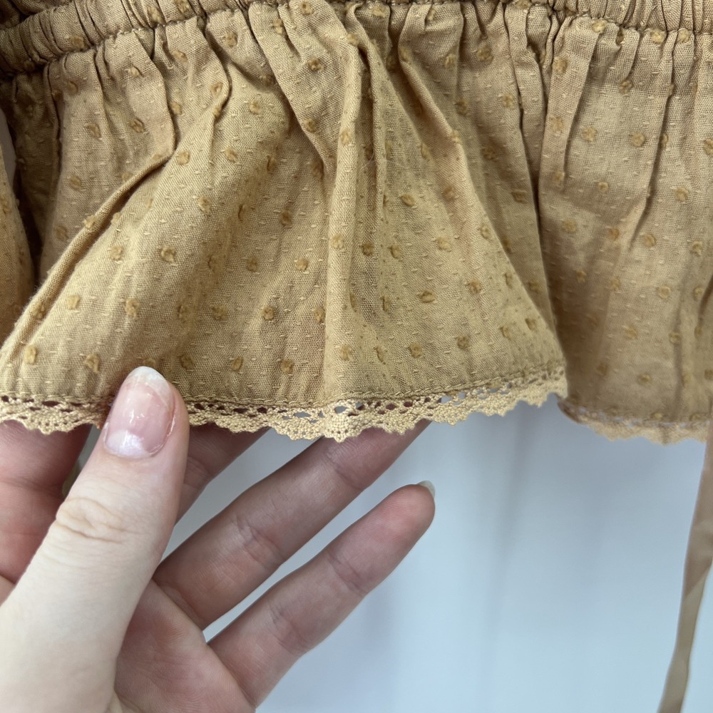 American Eagle Milkmaid Top Sz M Tan Cottage Peasant Boho Crochet Lace Coquette - Picture 7 of 15